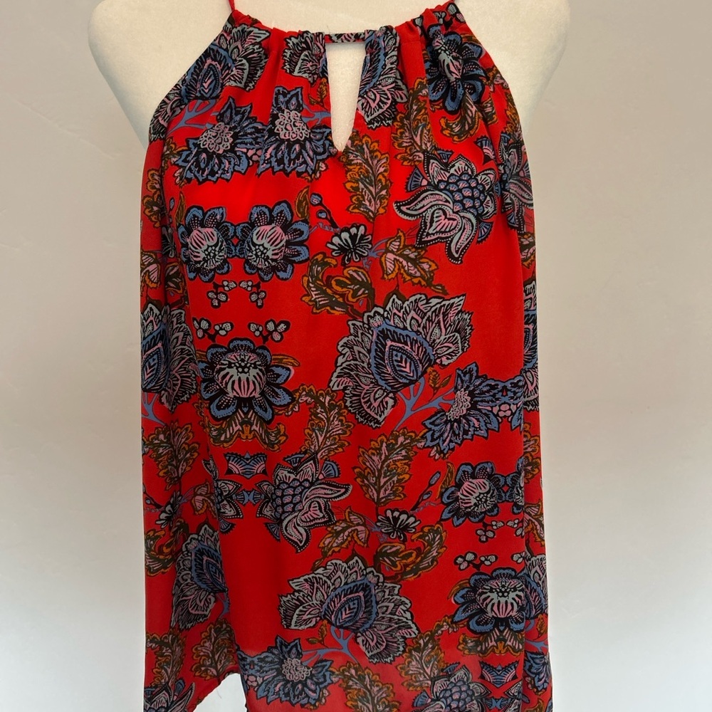 Collective Concepts Red Floral Halter‎ Top Sleeveless Blouse Size L